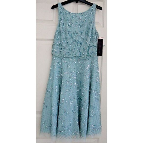 Aidan Mattox MD1E207198 Women's Sz 4 Mint Boatneck Beaded Fit-&-Flare Dress $450 - Picture 11 of 12